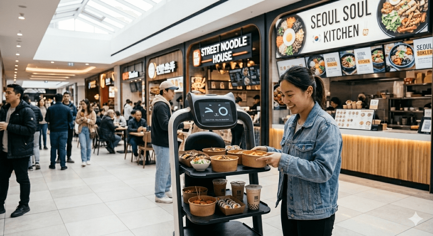 Robot delivering food in a restaurant